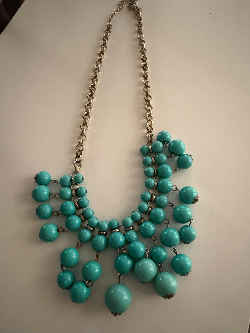 Gold-Chain Turquoise Bead Bib Necklace - Women Jewelry